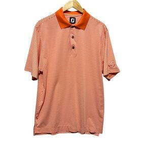 FootJoy FJ Golf Polo Shirt L Orange White Stripe Mens M Short Sleeve Performance